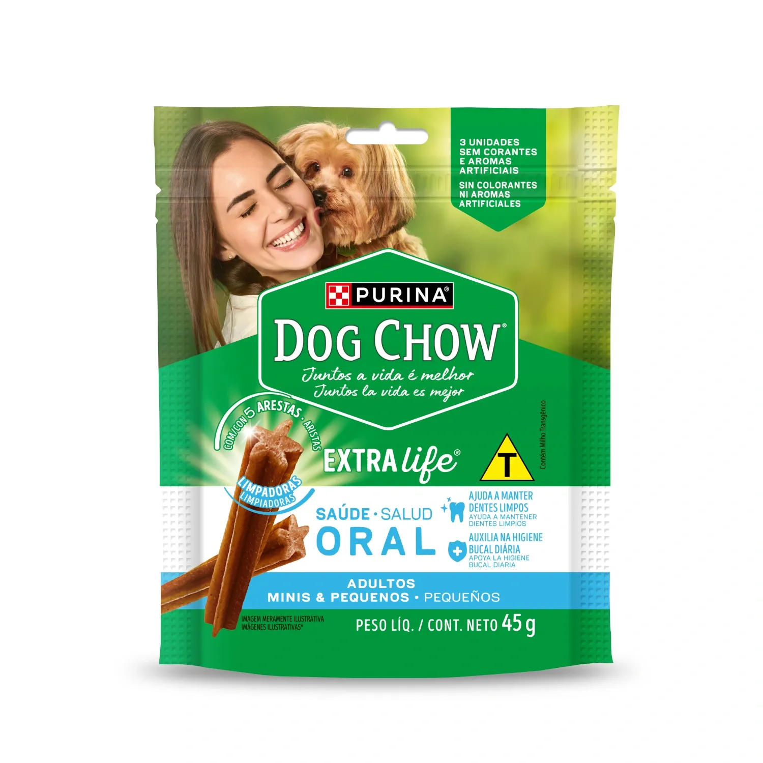 Petisco Dog Chow Saude Oral Caes Adultos Minis e Pequenos frente